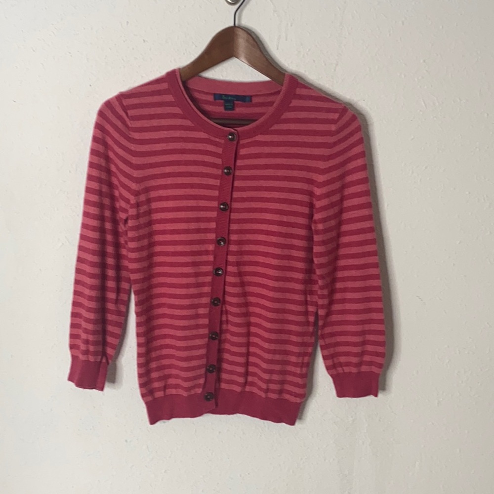 Boden Berry Pink Striped Cardigan